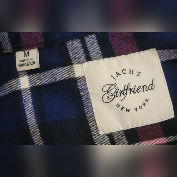 JACHS Girlfriend Navy and Magenta Plaid Button Down Shirt - Picture 3 of 5